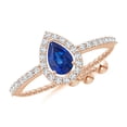 thumbnail image 1 of ANGARA Natural Floating Pear-Shaped Sapphire Bolo Ring with Halo in 14K Rose Gold for Women (Size-6x4mm) | September Birthstone, Anniversary, Jewelry Gift for Women | Natural Blue Sapphire Ring, 1 of 9
