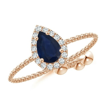 ANGARA Natural Pear-Shaped Sapphire Halo Bolo Ring in 14K Rose Gold for Women (Size-6x4mm) | September Birthstone, Birthday, Anniversary, Jewelry Gift for Women | Natural Blue Sapphire Ring