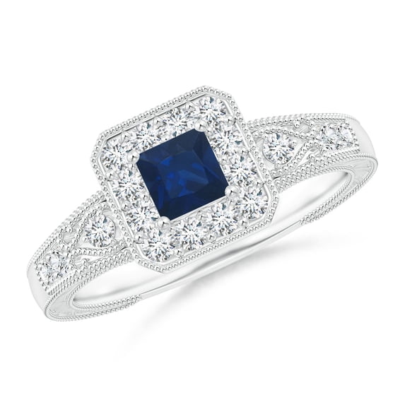 ANGARA Natural Aeon Square Sapphire & Diamond Engagement Ring with Milgrain in 14K White Gold for Women (Size-4mm) | September Birthstone, Anniversary, Jewelry Gift for Women | Natural Sapphire Ring