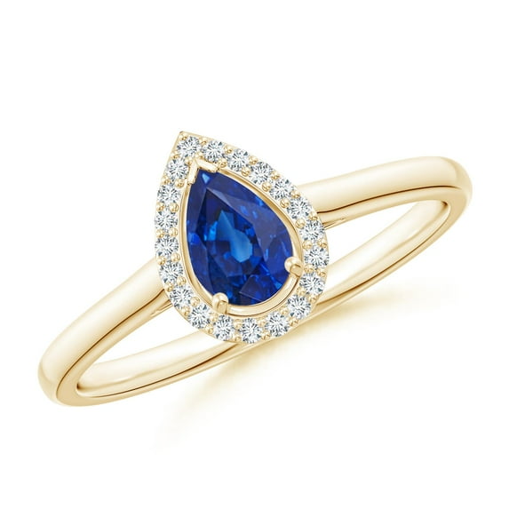 ANGARA Natural Pear-Shaped Blue Sapphire Halo Engagement Ring in 14K Yellow Gold for Women (Size-6x4mm) | September Birthstone, Anniversary, Jewelry Gift for Women | Natural Blue Sapphire Ring