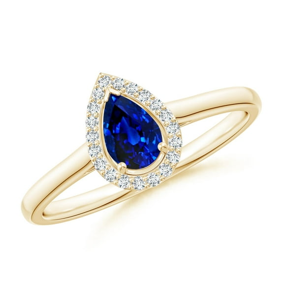 Angara Natural 0.4 Ct. Blue Sapphire with Diamond Halo Ring in 14K Yellow Gold for Women (Ring Size: 12)