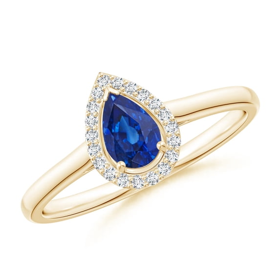 ANGARA Natural Pear-Shaped Blue Sapphire Halo Engagement Ring in 14K Yellow Gold for Women (Size-6x4mm) | September Birthstone, Anniversary, Jewelry Gift for Women | Natural Blue Sapphire Ring