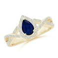 thumbnail image 1 of ANGARA Natural Twist Shank Pear Blue Sapphire Ring with Diamond Halo in 14K Yellow Gold for Women (Size-6x4mm) | September Birthstone, Anniversary, Jewelry Gift for Women | Natural Blue Sapphire Ring, 1 of 8