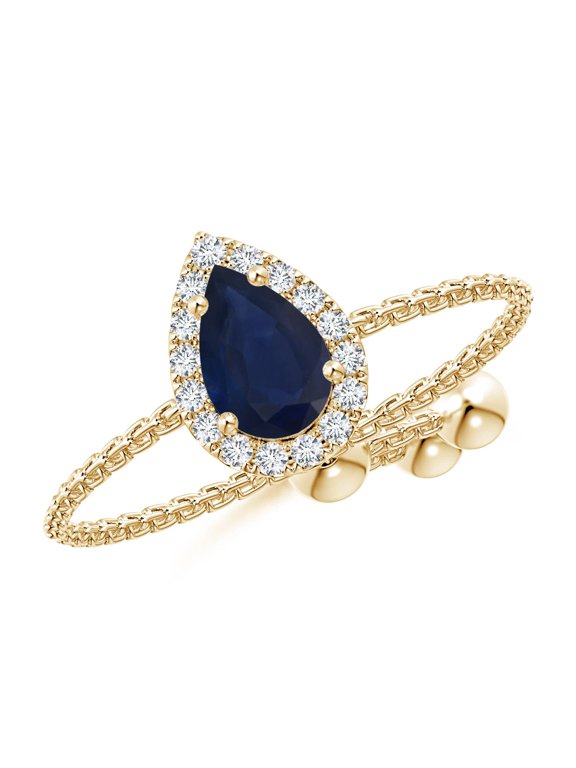 Natural Pear-Shaped Sapphire Halo Bolo Ring in 14K Yellow Gold for Women (Size-6x4mm) | September Birthstone, Birthday, Anniversary, Jewelry Gift for Women | Natural Blue Sapphire Ring