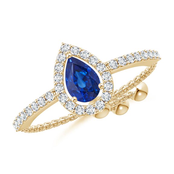 ANGARA Natural Floating Pear-Shaped Sapphire Bolo Ring with Halo in 14K Yellow Gold for Women (Size-6x4mm) | September Birthstone, Anniversary, Jewelry Gift for Women | Natural Blue Sapphire Ring