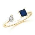 thumbnail image 1 of ANGARA Natural Two-Stone Square Blue Sapphire & Pear Diamond Open Ring in 14K Yellow Gold for Women (Size-4mm) | September Birthstone, Anniversary, Jewelry Gift for Women | Natural Blue Sapphire Ring, 1 of 9
