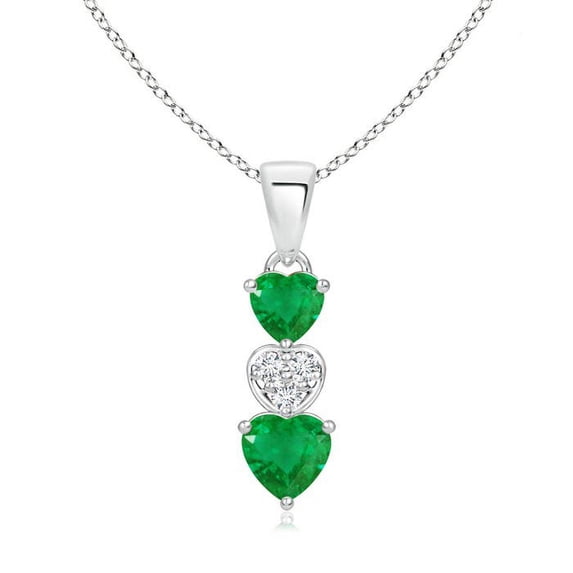 ANGARA Natural Dangling Emerald and Diamond Triple Heart Pendant in 925 Sterling Silver for Women (Size-5mm) | May Birthstone, Birthday, Anniversary, Jewelry Gift for Women | Natural Emerald Necklace