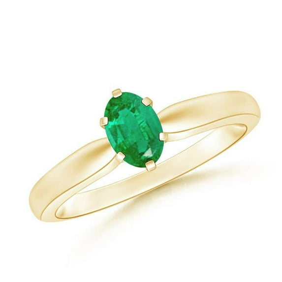 ANGARA Natural Tapered Shank Oval Solitaire Emerald Ring in 14K Yellow Gold for Women (Size-6x4mm) | May Birthstone, Birthday, Anniversary, Jewelry Gift for Women | Natural Emerald Ring