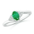 thumbnail image 1 of ANGARA Natural Oval Emerald Bypass Ring with Trio Diamond Accents in 14K White Gold for Women (Size-6x4mm) | May Birthstone, Birthday, Anniversary, Jewelry Gift for Women | Natural Emerald Ring, 1 of 8