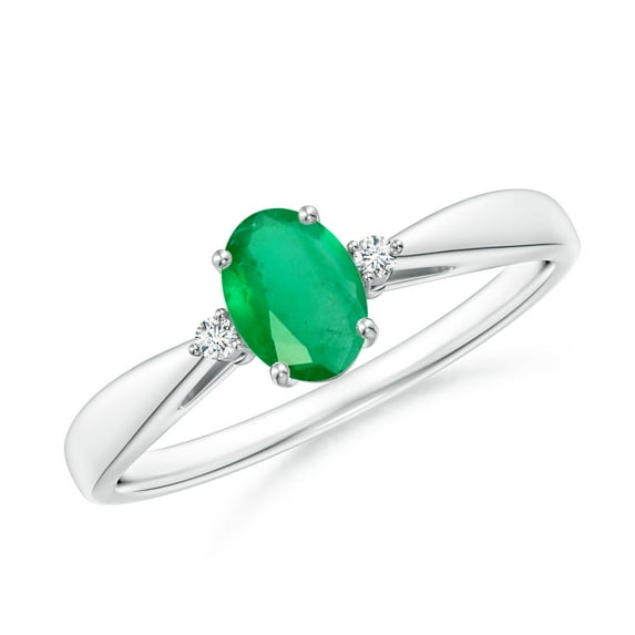 Angara Natural 0.4 Ct. Emerald with Diamond Classic Ring in 14K White Gold for Women (Ring Size: 3.5)