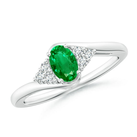 ANGARA Natural Oval Emerald Bypass Ring with Trio Diamond Accents in 14K White Gold for Women (Size-6x4mm) | May Birthstone, Birthday, Anniversary, Jewelry Gift for Women | Natural Emerald Ring