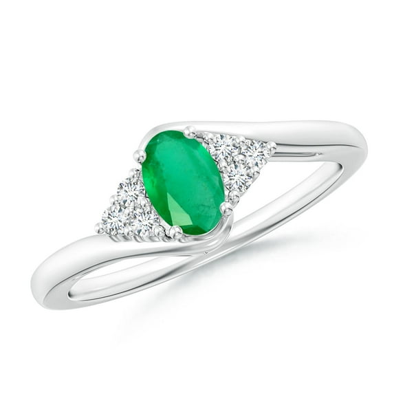 ANGARA Natural Oval Emerald Bypass Ring with Trio Diamond Accents in 14K White Gold for Women (Size-6x4mm) | May Birthstone, Birthday, Anniversary, Jewelry Gift for Women | Natural Emerald Ring