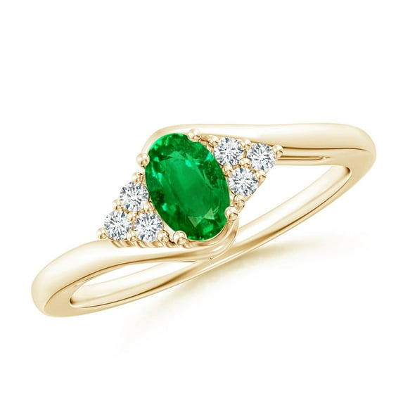 Angara Natural 0.4 Ct. Emerald with Diamond Classic Ring in 14K Yellow Gold for Women (Ring Size: 11.5)