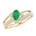 thumbnail image 1 of ANGARA Natural Oval Emerald and Diamond Bridal Set in 14K Yellow Gold for Women (Size-6x4mm) | May Birthstone, Birthday, Anniversary, Jewelry Gift for Women | Natural Emerald Ring, 1 of 7