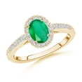 thumbnail image 1 of ANGARA Natural Classic Oval Emerald Halo Ring with Diamond Accents in 14K Yellow Gold for Women (Size-6x4mm) | May Birthstone, Birthday, Anniversary, Jewelry Gift for Women | Natural Emerald Ring, 1 of 10