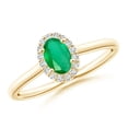 thumbnail image 1 of ANGARA Natural Prong-Set Oval Emerald and Diamond Halo Engagement Ring in 14K Yellow Gold for Women (Size-6x4mm) | May Birthstone, Birthday, Anniversary, Jewelry Gift for Women | Natural Emerald Ring, 1 of 7
