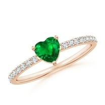 ANGARA Natural 3-Prong-Set Heart Emerald Ring With Diamond Accents in 14K Rose Gold for Women (Size-5mm) | May Birthstone, Birthday, Anniversary, Jewelry Gift for Women | Natural Emerald Ring
