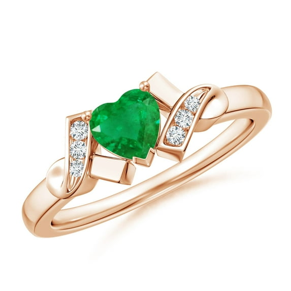 ANGARA Natural Solitaire Emerald Heart Engagement Ring with Diamond Accents in 14K Rose Gold for Women (Size-5mm) | May Birthstone, Anniversary, Jewelry Gift for Women | Natural Emerald Ring