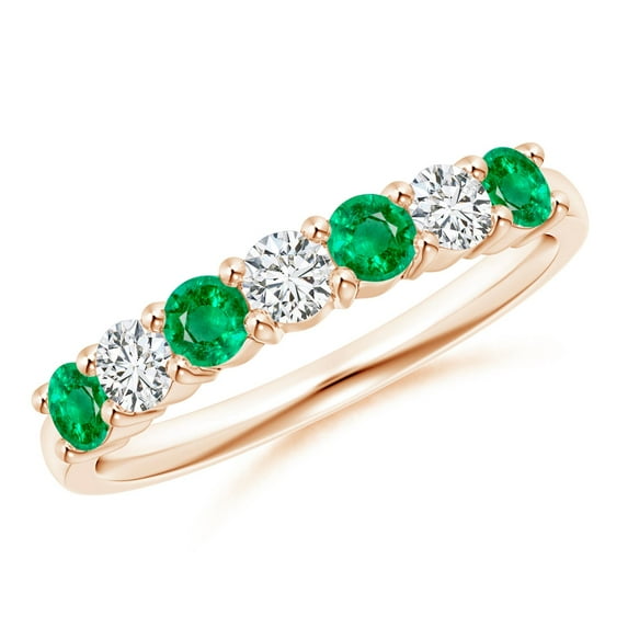 ANGARA Natural Half Eternity Seven Stone Emerald and Diamond Wedding Ring in 14K Rose Gold for Women (Size-3mm) | May Birthstone, Birthday, Anniversary, Jewelry Gift for Women | Natural Emerald Ring