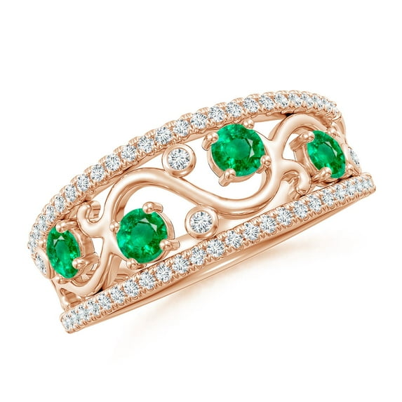 ANGARA Natural Nature Inspired Round Emerald & Diamond Filigree Ring in 14K Rose Gold for Women (Size-3mm) | May Birthstone, Birthday, Anniversary, Jewelry Gift for Women | Natural Emerald Ring