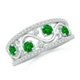 thumbnail image 1 of ANGARA Natural Nature Inspired Round Emerald & Diamond Filigree Ring in 14K White Gold for Women (Size-3mm) | May Birthstone, Birthday, Anniversary, Jewelry Gift for Women | Natural Emerald Ring, 1 of 8