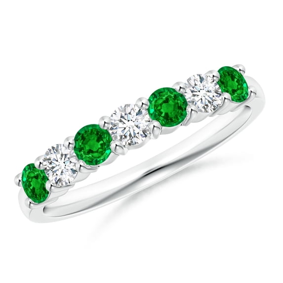 ANGARA Natural Half Eternity Seven Stone Emerald and Diamond Wedding Ring in 14K White Gold for Women (Size-3mm) | May Birthstone, Birthday, Anniversary, Jewelry Gift for Women | Natural Emerald Ring
