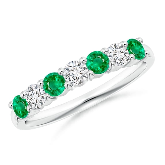 ANGARA Natural Half Eternity Seven Stone Emerald and Diamond Wedding Ring in 14K White Gold for Women (Size-3mm) | May Birthstone, Birthday, Anniversary, Jewelry Gift for Women | Natural Emerald Ring