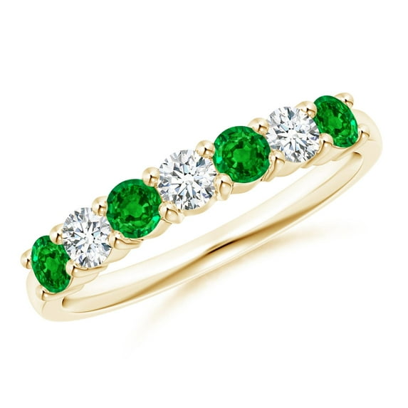 Angara Natural 0.4 Ct. Emerald with Diamond Non Eternity Wedding Band in 14K Yellow Gold for Women (Ring Size: 11.5)