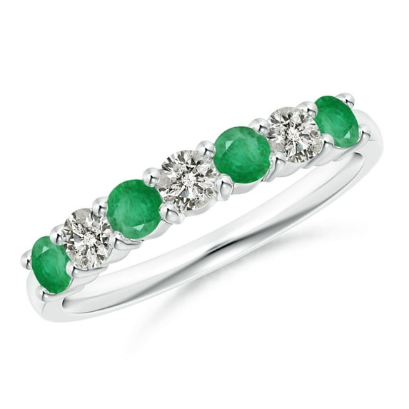 Angara Natural 0.4 Ct. Emerald with Diamond Non Eternity Wedding Band in Sterling Silver for Women (Ring Size: 3)