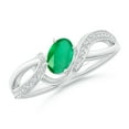 thumbnail image 1 of ANGARA Natural Solitaire Emerald Twisted Ribbon Ring with Pave Diamond Accents in 14K White Gold for Women (Size-6x4mm) | May Birthstone, Anniversary, Jewelry Gift for Women | Natural Emerald Ring, 1 of 9