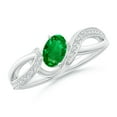 thumbnail image 1 of ANGARA Natural Solitaire Emerald Twisted Ribbon Ring with Pave Diamond Accents in 14K White Gold for Women (Size-6x4mm) | May Birthstone, Anniversary, Jewelry Gift for Women | Natural Emerald Ring, 1 of 9