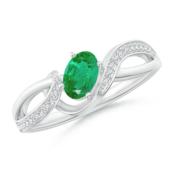 Angara Natural 0.4 Ct. Emerald with Diamond Side Stone Ring in Sterling Silver for Women (Ring Size: 9.5)