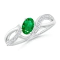 thumbnail image 1 of ANGARA Natural Oval Emerald Twisted Ribbon Ring with Diamond in Sterling Silver for Women (Size-6x4mm) | May Birthstone, Birthday, Anniversary, Jewelry Gift for Women | Natural Emerald Ring, 1 of 9