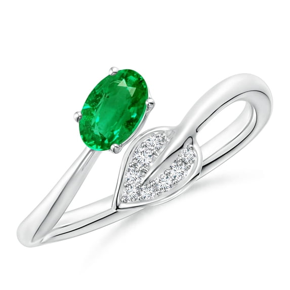 Angara Natural 0.4 Ct. Emerald with Diamond Side Stones Ring in 14K White Gold for Women (Ring Size: 3)