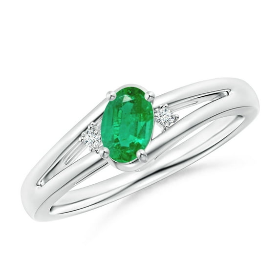 ANGARA Natural Emerald and Diamond Split Shank Ring in 14K White Gold for Women (Size-6x4mm) | May Birthstone, Birthday, Anniversary, Jewelry Gift for Women | Natural Emerald Ring