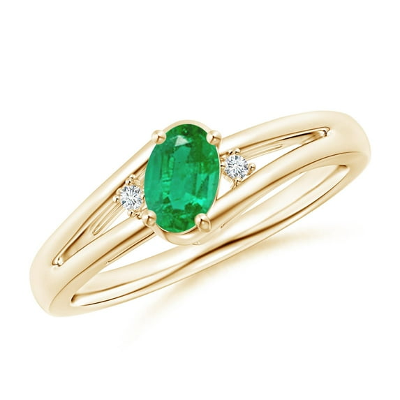 ANGARA Natural Emerald and Diamond Split Shank Ring in 14K Yellow Gold for Women (Size-6x4mm) | May Birthstone, Birthday, Anniversary, Jewelry Gift for Women | Natural Emerald Ring