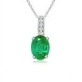 thumbnail image 1 of ANGARA Natural Oval Emerald Solitaire Pendant with Diamond Bale in 14K White Gold for Women (Size-6x4mm) | May Birthstone, Birthday, Anniversary, Jewelry Gift for Women | Natural Emerald Necklace, 1 of 7
