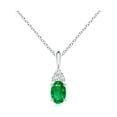 thumbnail image 1 of ANGARA Natural Oval Emerald Solitaire Pendant with Trio Diamond in 925 Sterling Silver for Women (Size-6x4mm) | May Birthstone, Anniversary, Jewelry Gift for Women | Natural Emerald Necklace, 1 of 7