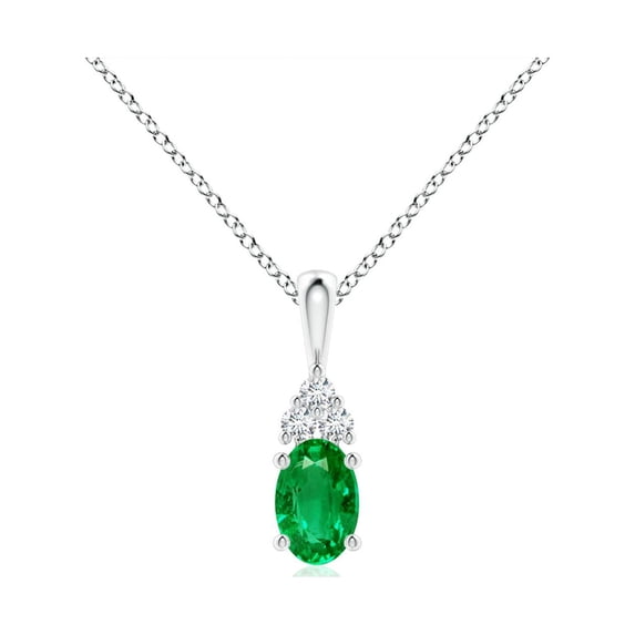 ANGARA Natural Oval Emerald Solitaire Pendant with Trio Diamond in 925 Sterling Silver for Women (Size-6x4mm) | May Birthstone, Anniversary, Jewelry Gift for Women | Natural Emerald Necklace