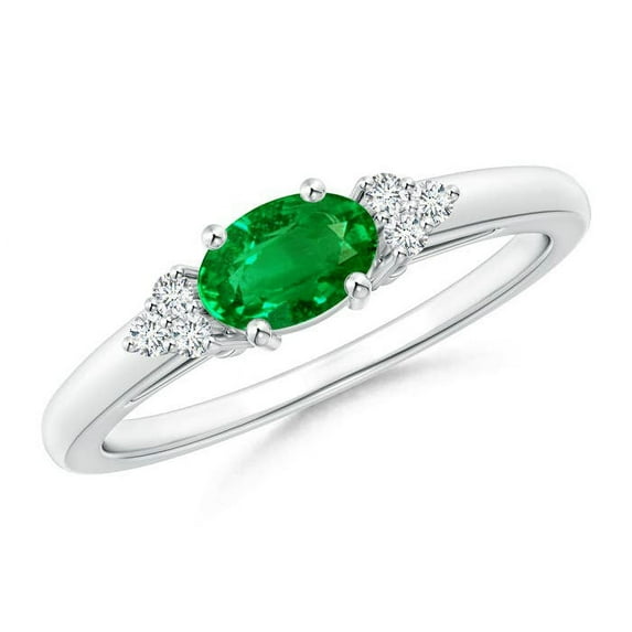 Angara Natural 0.4 Ct. Emerald with Diamond Solitaire Ring in 14K White Gold for Women (Ring Size: 11.5)