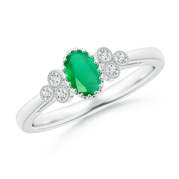 ANGARA Natural Aeon Emerald Solitaire Milgrain Engagement Ring with Trio Accents in 14K White Gold for Women (Size-6x4mm) | May Birthstone, Anniversary, Jewelry Gift for Women | Natural Emerald Ring