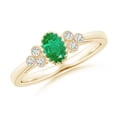 thumbnail image 1 of ANGARA Natural Aeon Emerald Solitaire Milgrain Engagement Ring with Trio Accents in 14K Yellow Gold for Women (Size-6x4mm) | May Birthstone, Anniversary, Jewelry Gift for Women | Natural Emerald Ring, 1 of 9