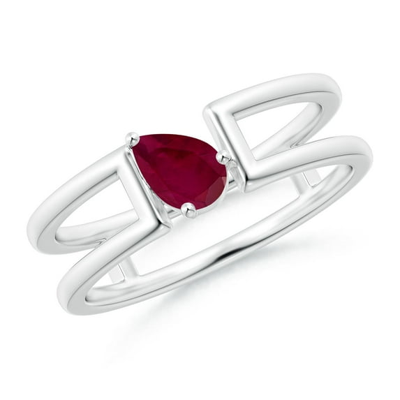 ANGARA Natural Tilted Pear Ruby Solitaire Parallel Split Shank Ring in 14K White Gold for Women (Size-6x4mm) | July Birthstone, Birthday, Anniversary, Jewelry Gift for Women | Natural Ruby Ring