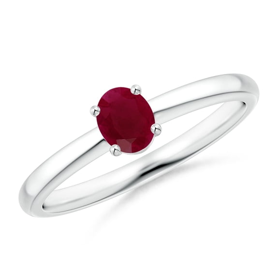 ANGARA Natural Classic Solitaire Oval Ruby Promise Ring in 14K White Gold for Women (Size-5x4mm) | July Birthstone, Birthday, Anniversary, Jewelry Gift for Women | Natural Ruby Ring