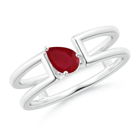 ANGARA Natural Tilted Pear Ruby Solitaire Parallel Split Shank Ring in 14K White Gold for Women (Size-6x4mm) | July Birthstone, Birthday, Anniversary, Jewelry Gift for Women | Natural Ruby Ring