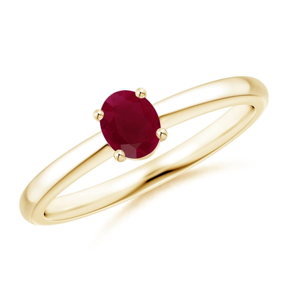 ANGARA Natural Classic Solitaire Oval Ruby Promise Ring in 14K Yellow Gold for Women (Size-5x4mm) | July Birthstone, Birthday, Anniversary, Jewelry Gift for Women | Natural Ruby Ring