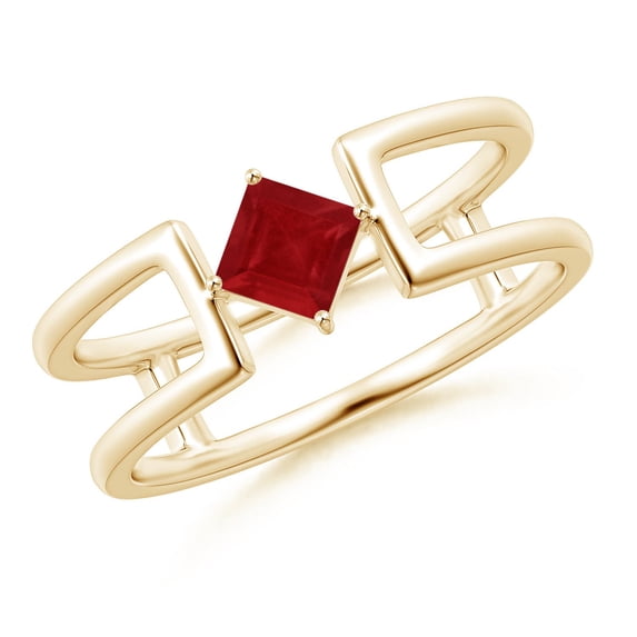 ANGARA Natural Square Ruby Solitaire Parallel Split Shank Ring in 14K Yellow Gold for Women (Size-4mm) | July Birthstone, Birthday, Anniversary, Jewelry Gift for Women | Natural Ruby Ring