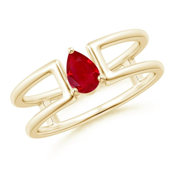 ANGARA Natural Pear Ruby Solitaire Parallel Split Shank Ring in 14K Yellow Gold for Women (Size-6x4mm) | July Birthstone, Birthday, Anniversary, Jewelry Gift for Women | Natural Ruby Ring