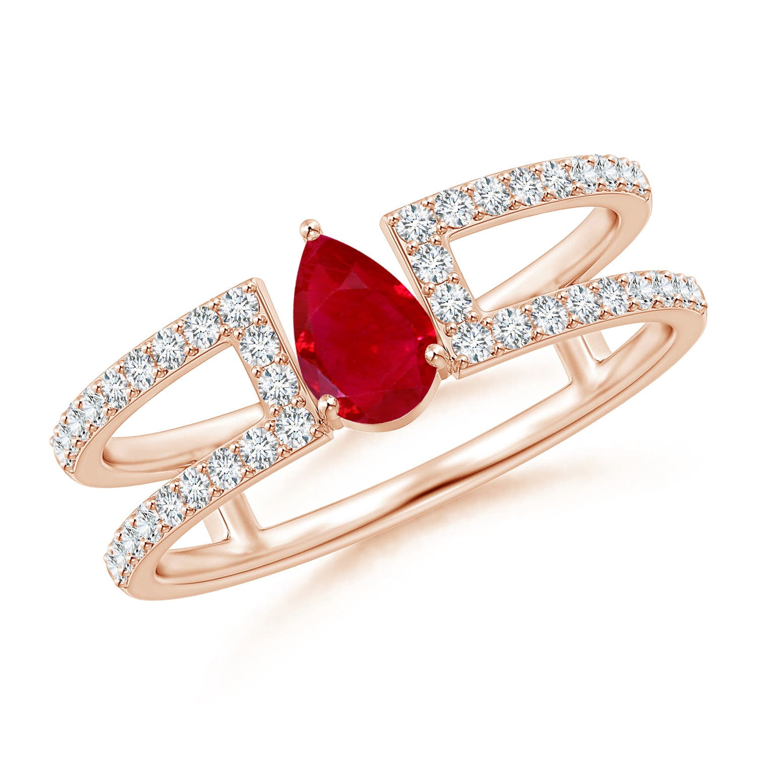 ANGARA Natural Pear Ruby Parallel Split Shank Ring with Accents in 14K ...