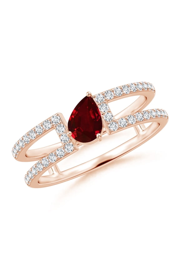 Natural Tilted Pear Ruby Parallel Split Shank Ring in 14K Rose Gold for Women (Size-6x4mm) | July Birthstone, Birthday, Anniversary, Jewelry Gift for Women | Natural Ruby Ring